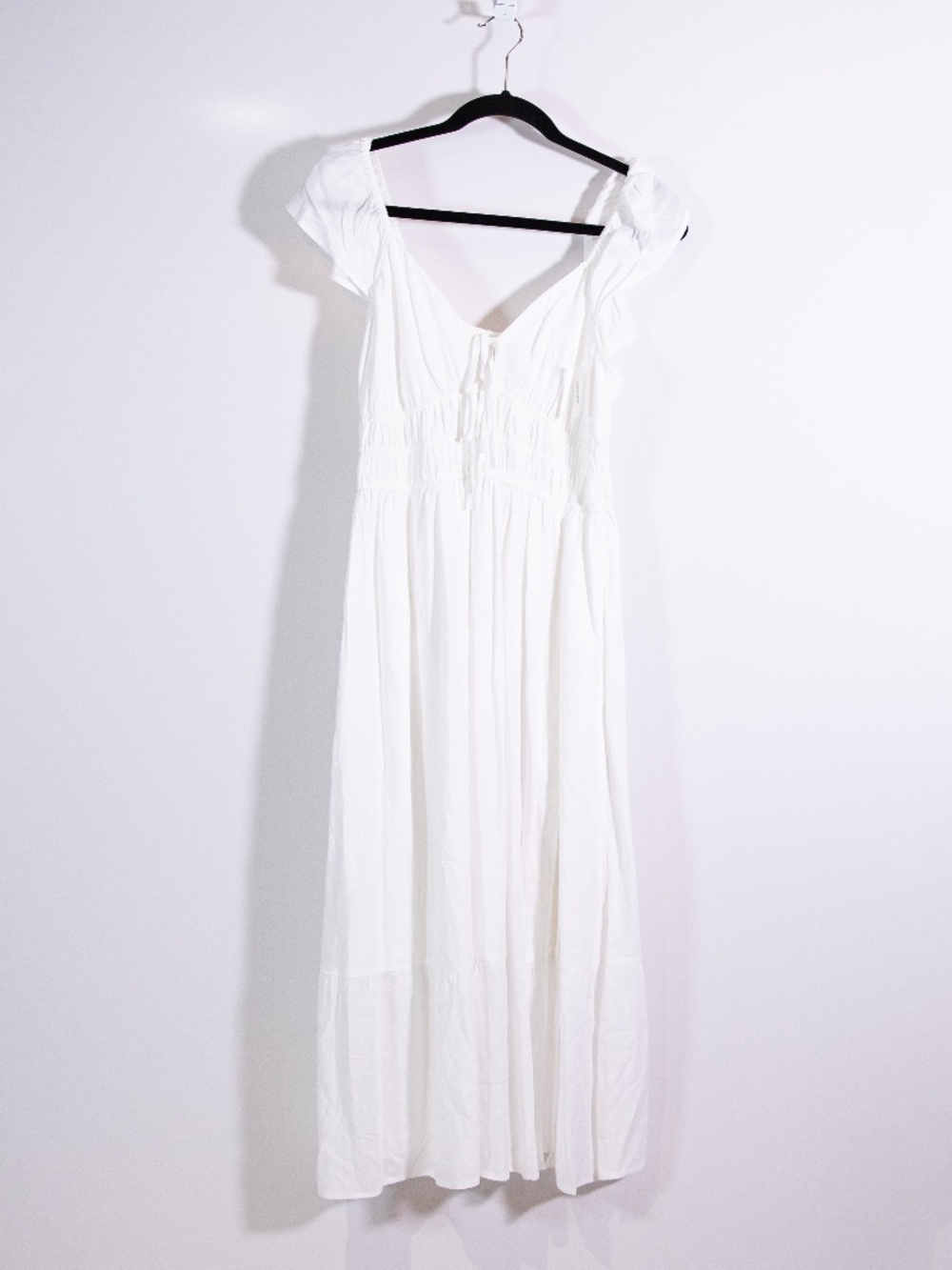 NEW Hollister Smocked Stretch Bodice Short Sleeve Pullover Maxi Dress White S